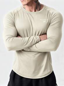 Manfinity Sport Corelite Men's Letter Print Raglan Sleeve Sports T-Shirt Fitted Shirt Fall Crew Neck - Apricot - View 3