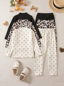 2pcs/Set Young Girls Casual Long Sleeve T-Shirt And Pants Set - Multicolor - View 2