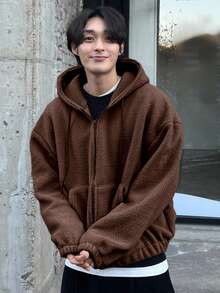 DAZY Men's Thermal Lined Hoodie Sweatshirt, Brown, Autumn/Winter - Brown - View 2