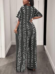 Slaydiva 女士深V领破洞阔腿宽松时尚牛仔连体裤 - 黑色 - 查看 2