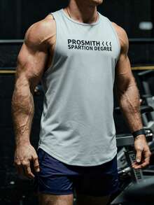 GymBeat Camiseta de tirantes anchos con gráfico de letras, casual y versátil para deportes para hombre - Gris - Ver 1