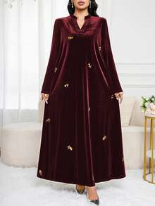 Al Najma V-Neck Embroidered Velvet Elegant Dress With Refined Charm
