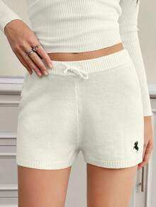 SHEIN Tall Women Casual Skinny Knit Pants, Versatile, Small Logo Embroidered, Tall Women - White - View 1