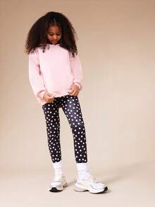 SUMWON 女童波点打底裤 冬季休闲全长弹力裤 - 黑色 - 查看 3