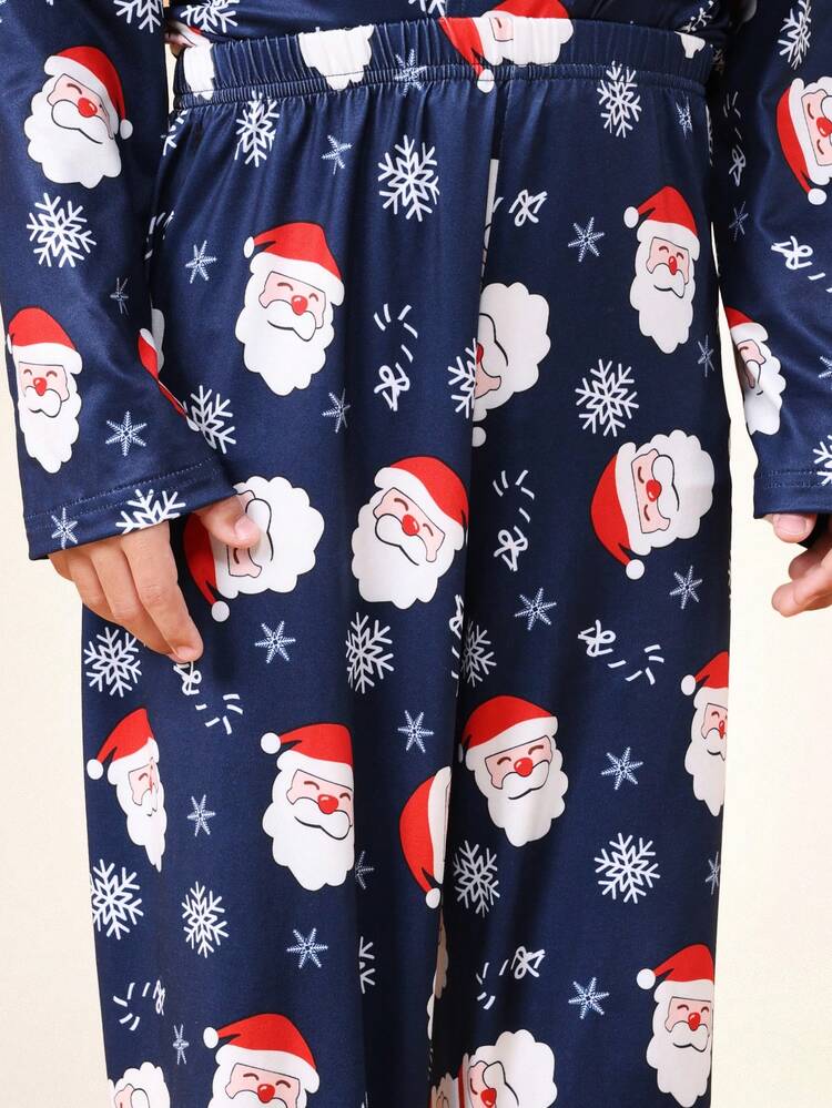 Santa Print Button Up Pajama Set