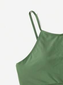 SHEIN Swim 女士纯色度假休闲吊带比基尼上衣 - 綠色 - 查看 5