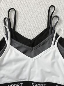 SHEIN 3 件套青少年女孩简约字母装饰吊带背心 Bralette 套装
