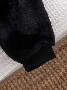 SHEIN Playful Pals 女婴休闲抓绒卫衣运动裤套装，秋冬季 - 黑色 - 查看 7