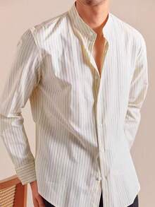 男士条纹长袖单排扣休闲/商务衬衫 - 彩色 - 查看 3