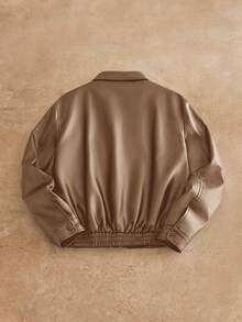 Manfinity VCAY 男士短款皮质长袖夹克 - 棕色 - 查看 2