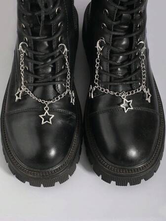 2pcs Retro Gothic Punk Style Star Chain Shoelace Decoration