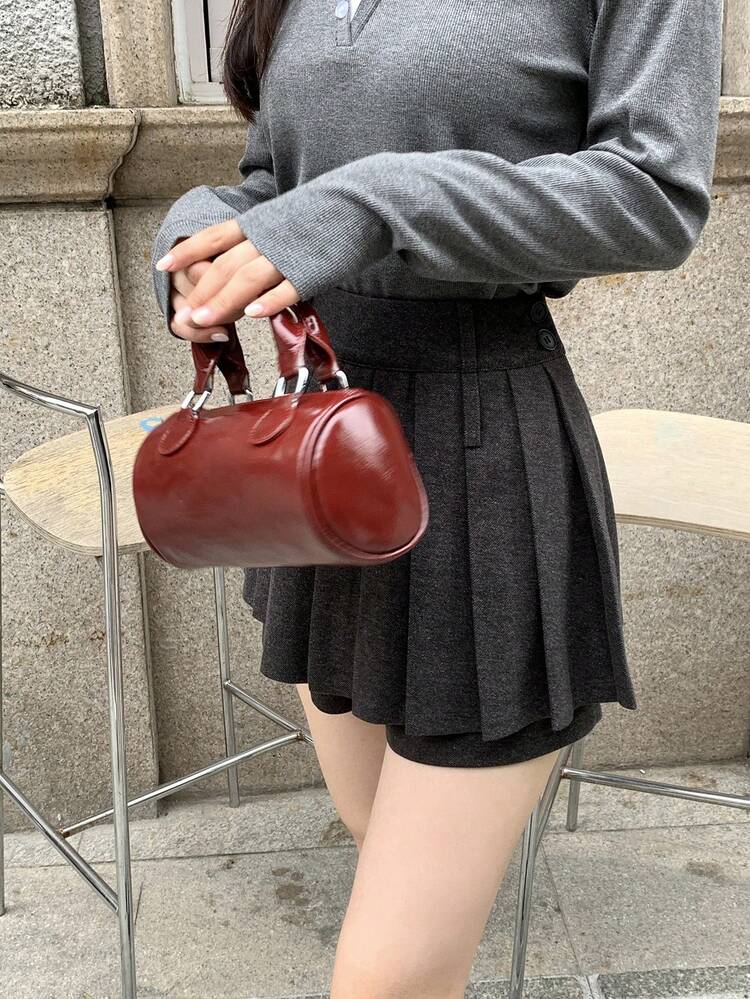 Women's Solid Color Pleated Korean Style Short Skirt, Autumn/Winter Low Rise