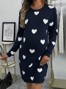 Cheriluna Maternity Heart Print Maternity Sweater, H-Silhouette, Valentine's Day