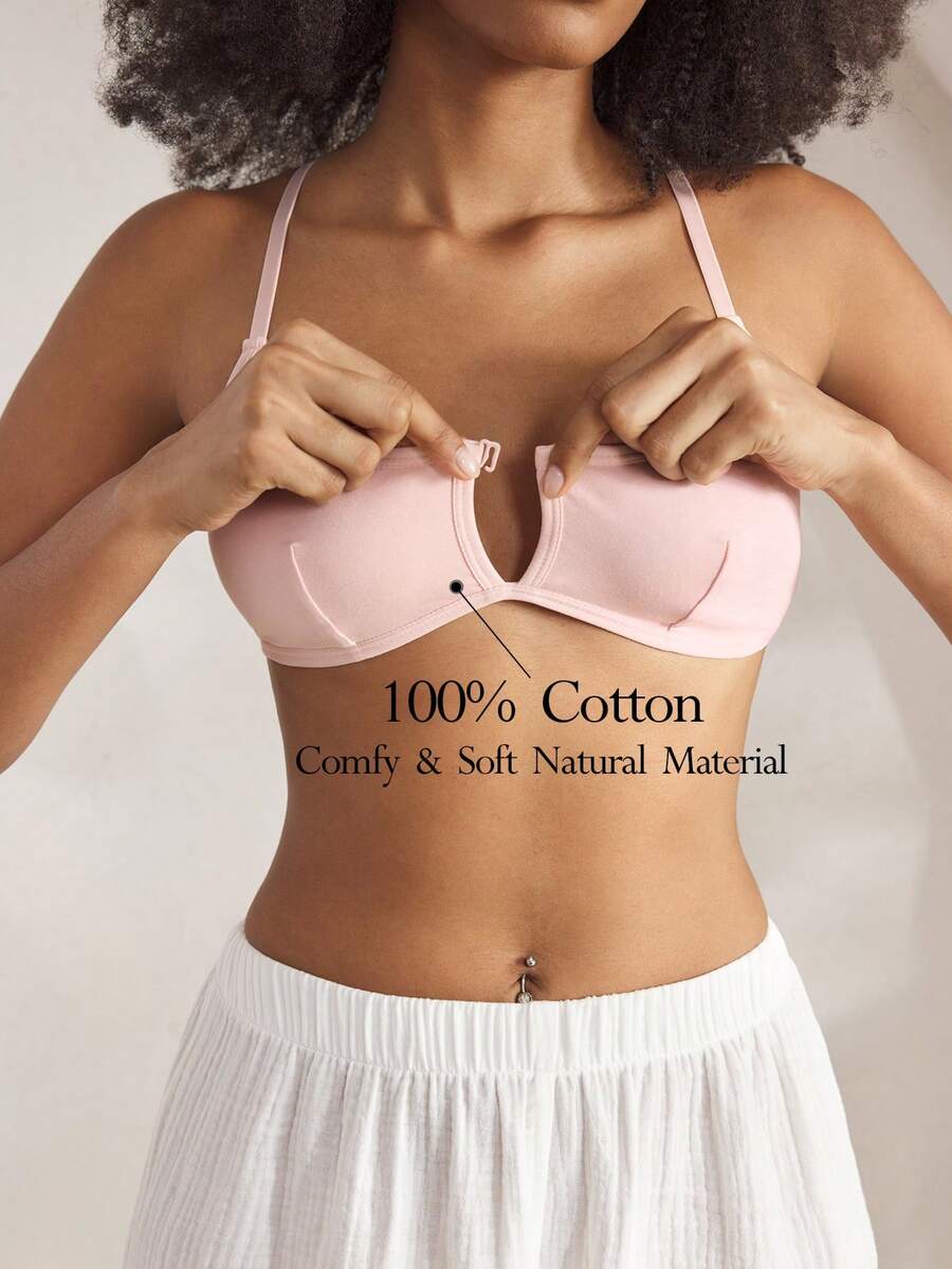 Ocili 100% Cotton Front Closure Minimalist Quality Comfortable Soft Front Closure Women Bra - Pink - View 1