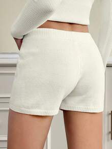 SHEIN Tall Women Casual Skinny Knit Pants, Versatile, Small Logo Embroidered, Tall Women - White - View 6