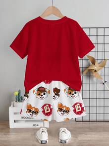 Bubblio 2pcs PUPPIES Kids Graphic Casual Crew Neck Short Sleeve T-Shirt And Shorts Set, Suitable For Summer - Multicolor - View 3