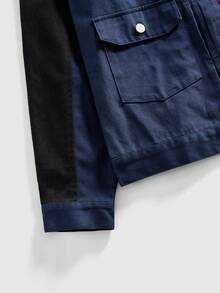 ROMWE MEN Street Life Áo khoác vá màu tương phản thường ngày dành cho nam, mùa thu - màu đen - Xem 4