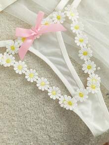 SpicyHot 2 件女士性感法式镂空刺绣透明内衣套装，包含胸罩和内裤 - 白色 - 查看 4