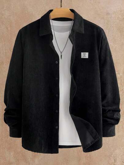 HIMLAND 男士字母刺绣长袖单排扣休闲衬衫