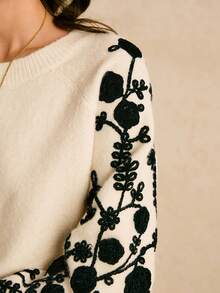 Poéselle 女士休闲时尚百搭简约套头长袖毛衣，秋冬季款 - 杏色 - 查看 6