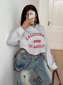 Maweii Sweat-shirt-shirt court sexy pour femmes, imprimé de lettres, grande taille, rouge de Noël, tenue de fête, printemps/automne - Gris - Voir 2