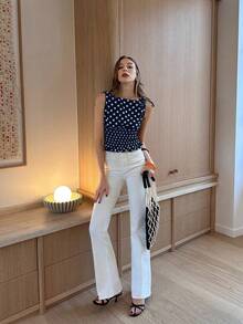 Pariaura 优雅波点系带露肩收腰无袖衬衫