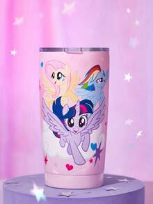 My Little Pony X SHEIN 20 Oz / 600 Ml Printed Stainless Steel Flat Bottom Insulated Cup With Cup Lid,Gift Ideas - Pink - View 2