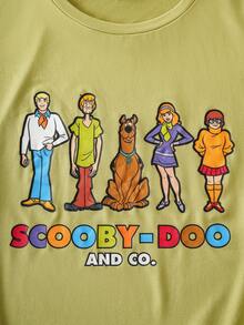 SCOOBY-DOO X SHEIN 大码夏季休闲卡通人像印花短袖T恤和裤子睡衣套装 - 彩色 - 查看 4
