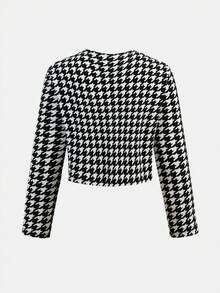 SHEIN 少女休闲简约舒适圆领开衫和半裙套装 - 黑與白 - 查看 7