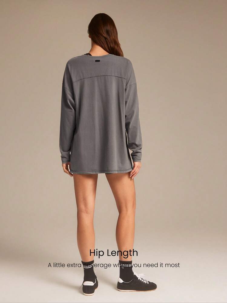 Pima Cotton  Weekend Soft Stretchy Breathable V-Neck Hip Length Long-Sleeve Top  Daily Casual Wear Spring Summer