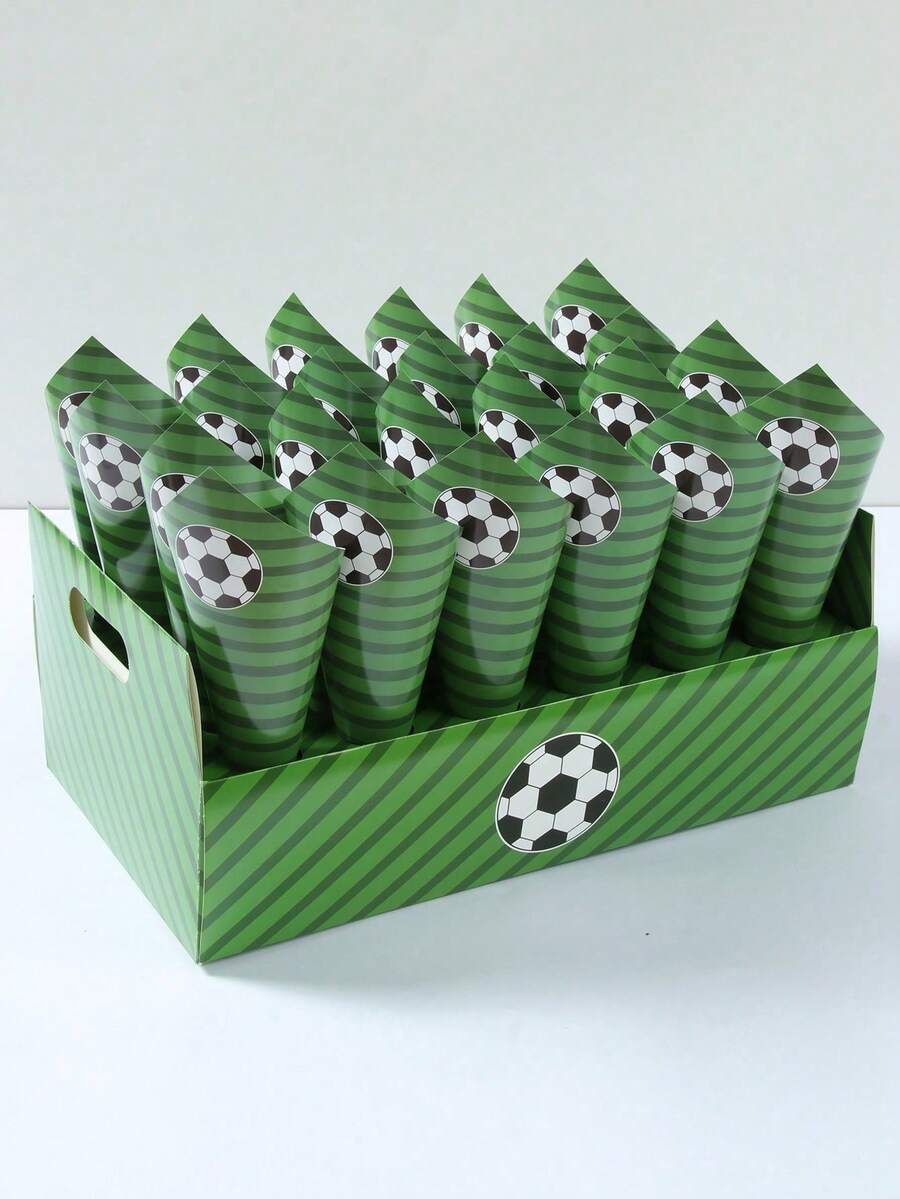 30 piezas de tarjetas con estilo de fútbol y 1 pieza de cinta adhesiva doble cara, cono de papel confeti DIY, cono de papel para galletas y caramelos, suministros de decoración para fiesta de cumpleaños con tema deportivo, bandeja no incluida - Multicolor - Ver 1