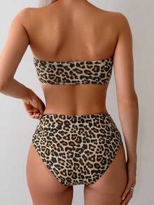 Swim Chiccia 2025 Women's Fashionable Sexy Leopard Print Bandeau Bikini Set, Summer - Multicolor - View 2