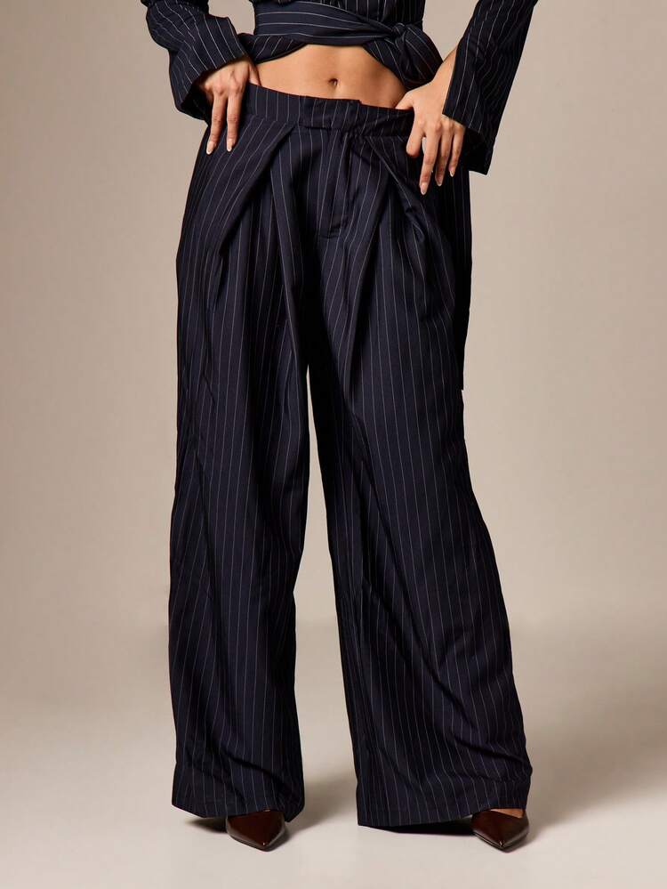 Navy Pinstripe Wide Leg Palazzo Trousers