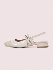 CUCCOO DOLLMOD Giày bệt Mary Jane màu be đơn giản dành cho nữ có quai sau, thích hợp để đi làm, hẹn hò, tụ tập, tiệc tùng, ngày lễ - Màu be - Xem 6