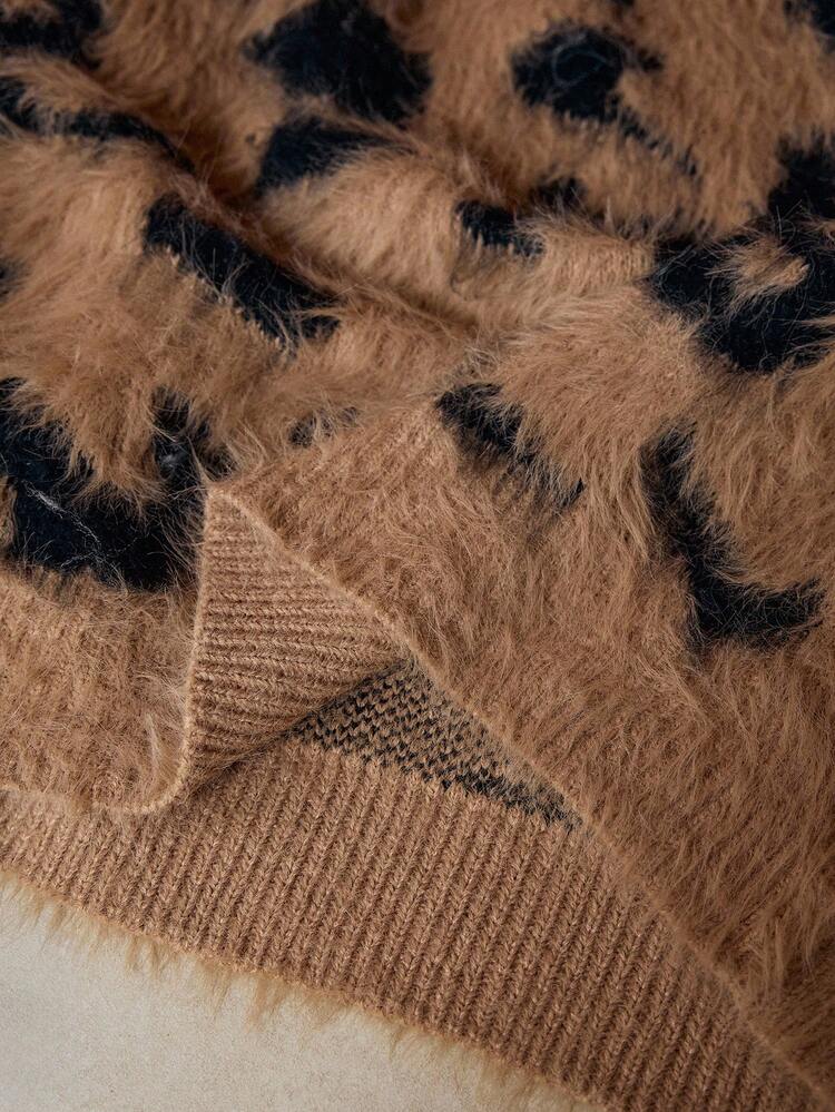 メンズカジュアルレオパード柄クルーネック長袖プルオーバーセーター(レギュラーフィット)