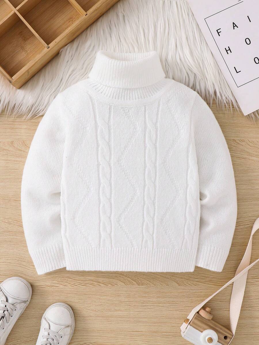 SHEIN 一件男童休闲宽松高领毛衣，适合返校、生日派对、晚宴、婚礼、洗礼、开学典礼、日常穿着、旅行、运动以及秋冬季节穿着。 - 白色 - 查看 1