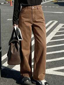 DAZY Women's Loose City Casual Straight Leg Jeans - Brown - View 3