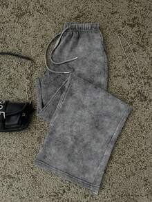 Attitoon Light Grey Women's Casual Low-Waist Straight-Leg Sweatpants, Suitable For Summer, Washed Effect,Fall - Light Grey - View 4