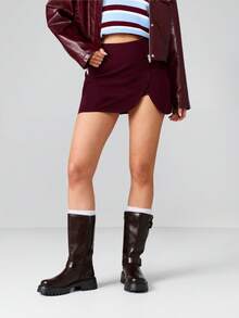 MISSGUIDED 秋冬不对称裹身迷你裙，侧开衩设计，麂皮圣诞风 - 紅木色 - 查看 4