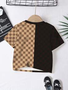 SHEIN Tricou clasic pentru băieți, cu imprimeu floral și ursuleți drăguți, croială lejeră, cu guler rotund și mânecă scurtă, casual, pentru toamnă/iarnă - Multicolor - Vizualizare 3