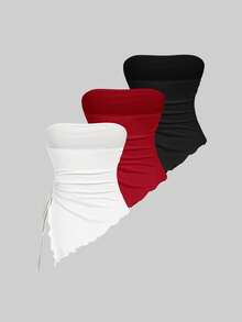 SHEIN MOD Multi-Piece Bustier Top With Side Tied Waist Pleats,Retro Printed Tube Top, Autumn Top, , Going Out Top,Black Tank Top,Red Tops For Women - Red and Black - View 2