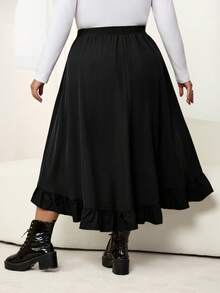 SHEIN CURVE+ 大码女式黑色荷叶边半身裙，复古黑色多层半身裙/2026/新年 - 黑色 - 查看 2