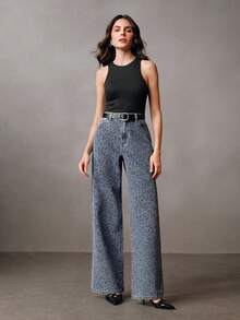 Anewsta 女士豹纹口袋阔腿宽松休闲牛仔裤 - 彩色 - 查看 7