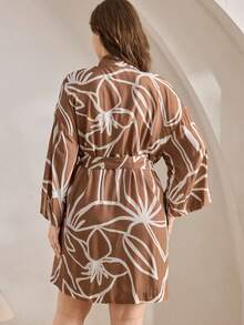 Ocili Áo choàng mềm mại thoải mái họa tiết lá trừu tượng cỡ lớn, dễ mặc, thoải mái cho mùa thu, mùa đông - Màu Khaki - Xem 3