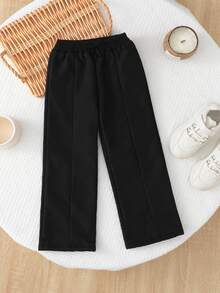 SHEIN Genkimix Kids Quần ống rộng lót nhiệt màu trơn cho bé gái - màu đen - Xem 3