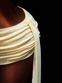 Amplova Sequin Tassel Crop Top & Ruffle Asymmetric Hem Mini Skirt 2 Pieces Set, Sexy Party Outfit - Gold - View 8