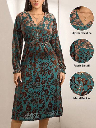 Zelara Vestido midi de terciopelo con efecto quemado, estilo de fiesta, otoño/invierno