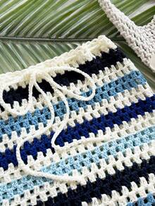 Soleia 女式度假风格红色渐变彩虹条纹紧身迷你裙，适合婚礼季节、海滩、音乐节、夏季波西米亚风钩针针织秋冬 - 彩色 - 查看 3