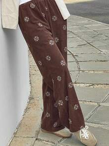 Vivie Lora Women's Geometric Print Loose Wide Leg Pants - Brown - View 4