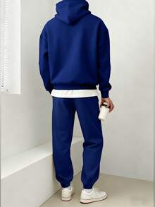 Chillumni Bộ áo hoodie và quần dài màu xanh dương họa tiết ngựa trắng cổ điển, kiểu dáng rộng rãi, thoải mái, gồm áo hoodie và quần nỉ, thích hợp mặc mùa đông, có lớp lót giữ nhiệt. - Màu xanh lam - Xem 2